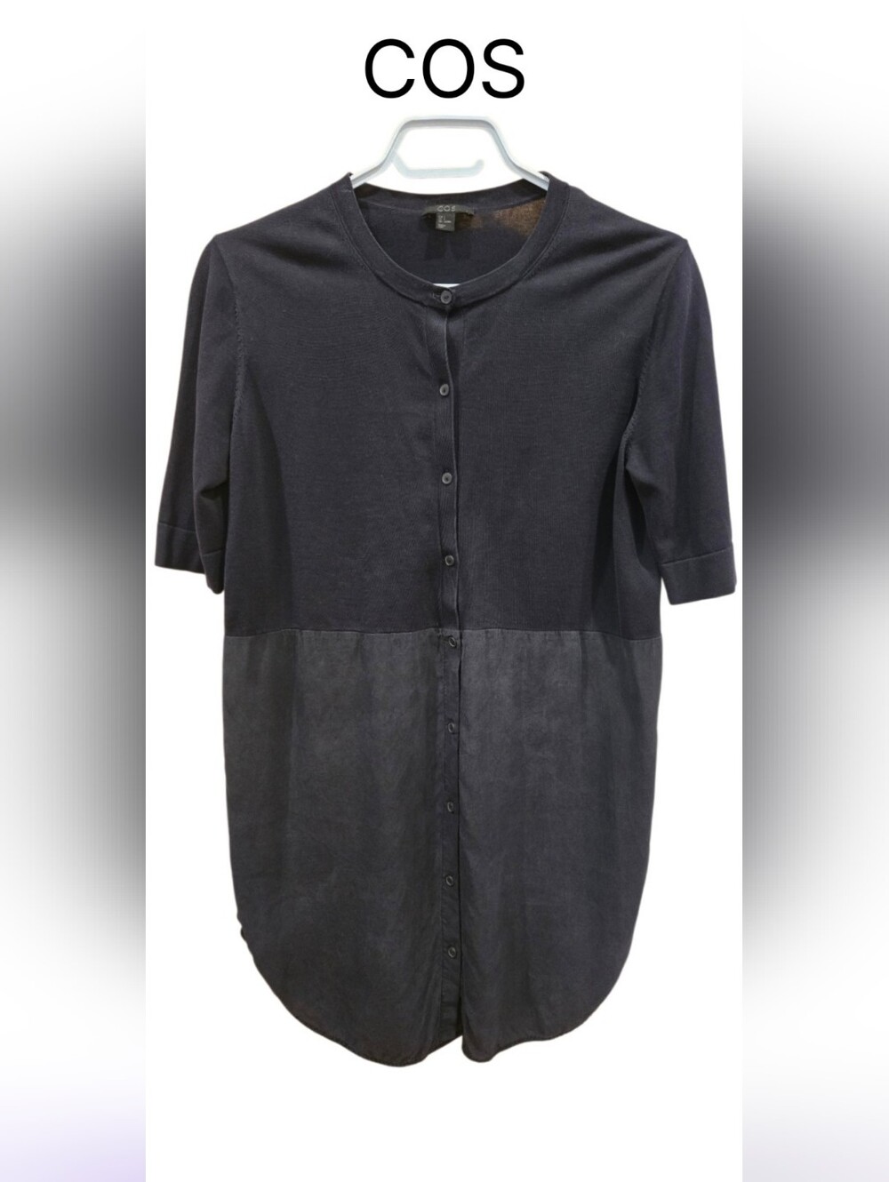 COS Navy Button-Down Shirt Dress Half Cotton Half Silk Sz S
